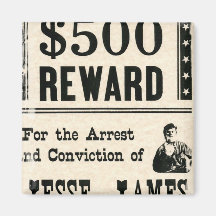 Reward for Jesse James Refrigerator Magnets