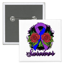 Rheumatoid Arthritis Survivor Rose Grunge Tattoo Button