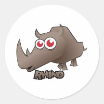 Rhino Cute Round Stickers
