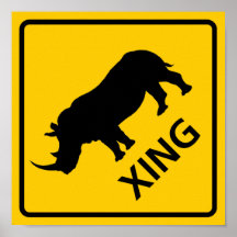 Rhinoceros Crossing Highway Sign Poster