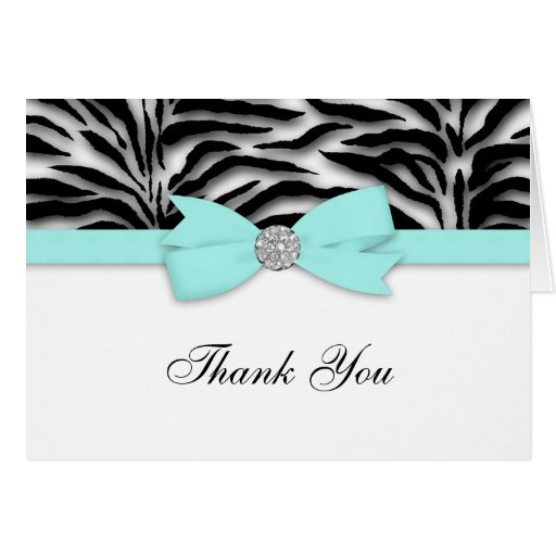 Ribbon Bow Teal Blue Zebra Thank You Cards