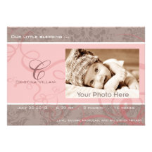 Ribbon pink baby birth announcement