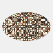 Rich Sepia Tones Textured Grid Pattern Oval Stickers