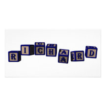 Richard toy blocks in blue photo card template