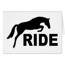 RIDE with Jumping Horse (black) Greeting Cards