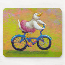 Riding to the Recital - fun happy bicycling bird Mousepads