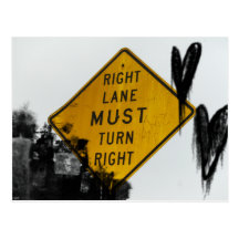 Right Lane Must Turn Right Sign Postcard