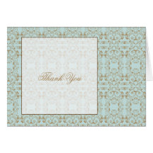 Robin Egg Blue and Brown Damask Thank You card