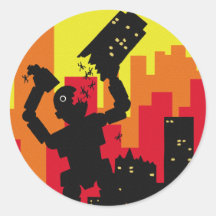 Robot Destroy Round Stickers