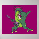 rock and roll t-rex cartoon poster