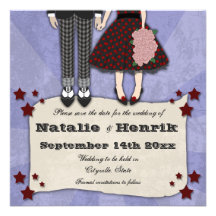 Rockabilly Wedding, 5.25x5.25 save the date Custom Invite