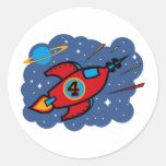 Rocket Ship 4th Birthday Round Sticker