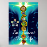 ROD OF ASCLEPIUS WITH 7 CHAKRAS ,SPIRITUAL ENERGY POSTER