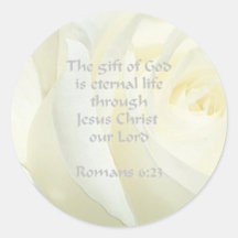 Romans 6:23 Rose Scripture Round Stickers