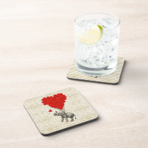 Romantic elephant & heart balloons coaster