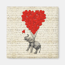 Romantic elephant & heart balloons magnet