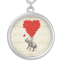 Romantic elephant & heart balloons necklace