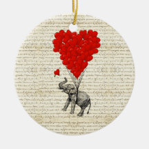 Romantic elephant & heart balloons ornament