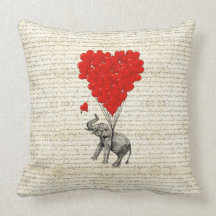 Romantic elephant & heart balloons pillow