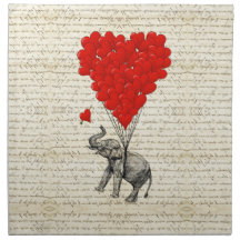 Romantic elephant & heart balloons printed napkin 
