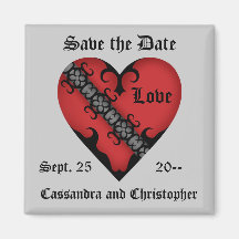 Romantic gothic mediaeval red heart save the date refrigerator magnets