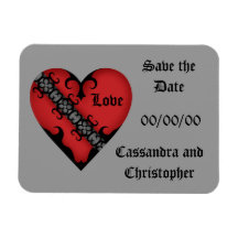 Romantic gothic mediaeval red heart save the date flexible magnet