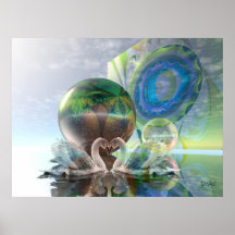 Romantic sci-fi poster with swans