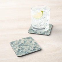 Romantic White and Blue Roses Beverage Coasters