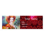 ROMANTIC WOMAN WITH PEACOCK FEATHER Red  Damask Business Card