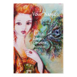 ROMANTIC WOMAN WITH SPARKLING PEACOCK FEATHER BUSINESS CARDS