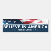 Romney Ryan Believe In America Flag Bumper Sticker