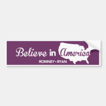 Romney Ryan Believe In America Purple Bumper Bumper Stickers