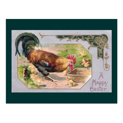 Rooster and Chicks Art Nouveau Easter Postcards