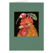 Rooster with radish hat card
