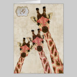 Rosa & Copper Giraffes  White Monogram Notecard cards