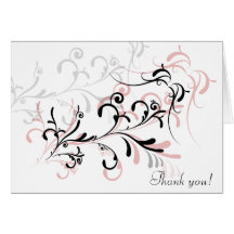 Rose Black Swirls Thank You Card