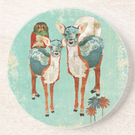 Rose Owl & Azure Deer Moonlight Coaster