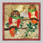 Rose Owls Full Moon canvas prints