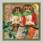 Rose Owls Moonlight canvas prints