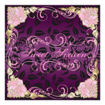 Rose & Swirl Pink Sweet 16 Birthday Invite