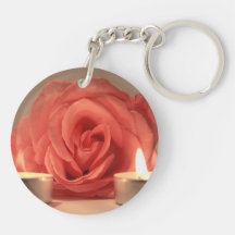 rose two candles pink floral photo keychains
