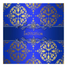 Royal Blue Gold Damask All Occasion Party Invites