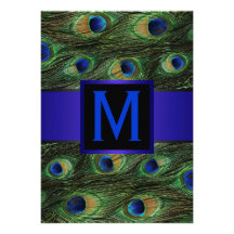 Royal Blue Monogram Peacock Custom Invite