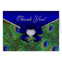 Royal Blue Peacock Thank You Card