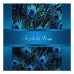 Royal Blue Purple Peacock Feathers Wedding Personalised Invitation