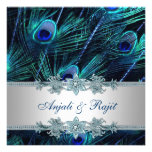 Royal Blue Silver Royal Indian Peacock Wedding Personalised Invitation