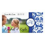 Royal Blue Vintage Modern Damask Save the Date Photo Greeting Card