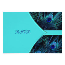 Royal Teal Blue Peacock  Wedding RSVP Personalised Invite