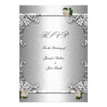 RSVP Elegant Wedding Rose Silver White Personalised Announcement
