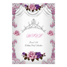 RSVP Quinceanera 15 15th White Pink Roses Tiara Personalized Announcement